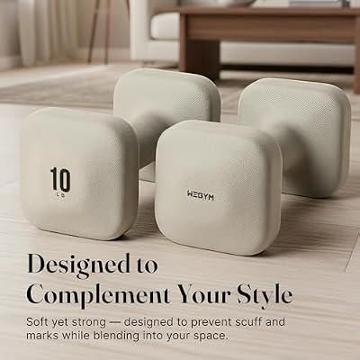 WeGym SafeGrip Square Dumbbells with Anti-Slip Handles, Safe Weight Lifting Equipment for Home Gym, Aesthetic Dumbbell Sets (Essential Set 10+12+15+20LB Pair with Slate Rack - Sandstone Set)
