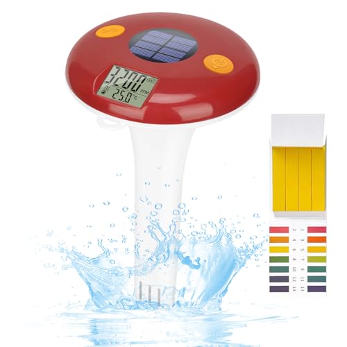 Floating Pool Salt Tester, Digital Salinity Meter for Saltwater Pool,Thermometer with pH Test Strips,Solar Powered Salinity Tester with ATC, Salt Test Kit for Swimming Pool Hot Tub