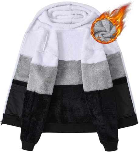 Image of Men's Jacquard PlaidCloth Heavy Fleece Zipper Hoodie Sherpa Jacket Sweatshirt