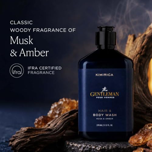 Image of Kimirica The Gentleman Niacinamide 2-in-1 Hair & Body Wash | Oil & odour control SLS-free Formula | Instant Cooling Effect | Hydrates dry & Rough Skin | Musk & Amber Perfumed Cleanser for Him | 270ml
