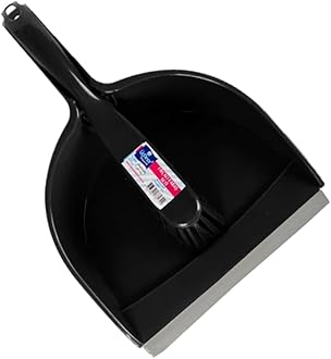 MAXPERKX Large Heavy Duty Dustpan and Stiff Brush Set Wide Plastic Hand Held Dust Pan Cleaning Sweeping Garden Office Home Kitchen Broom Household Cleaning Sweep (Black)