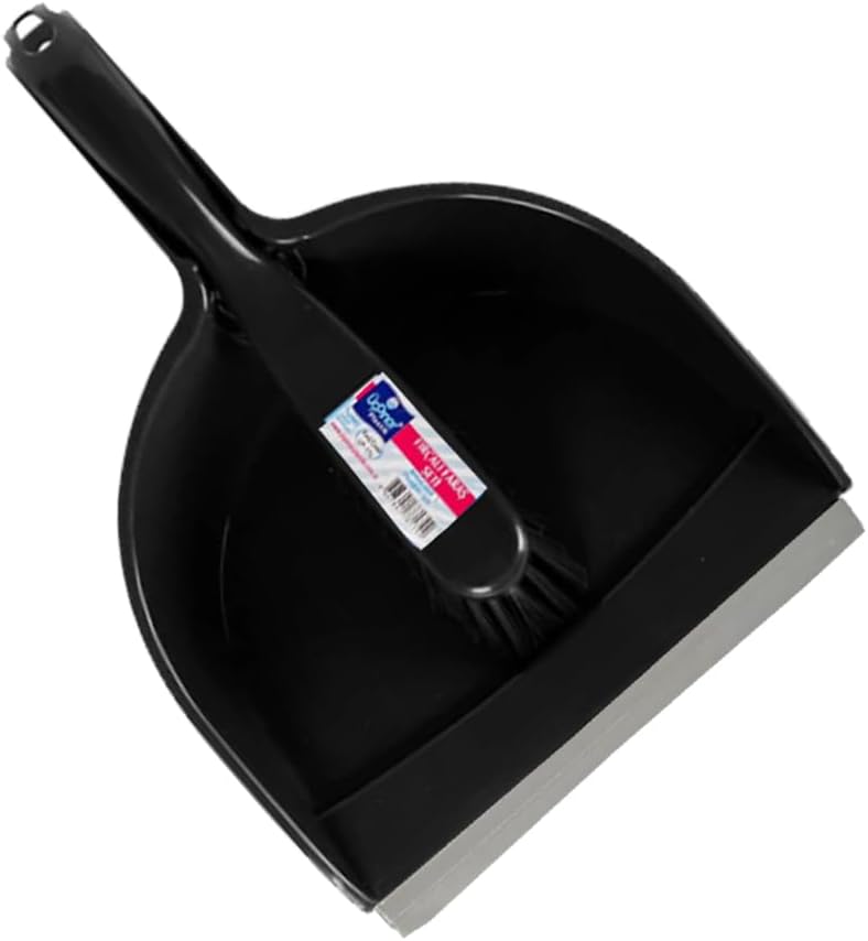 MAXPERKX Large Heavy Duty Dustpan and Stiff Brush Set Wide Plastic Hand Held Dust Pan Cleaning Sweeping Garden Office Home Kitchen Broom Household Cleaning Sweep (Black)