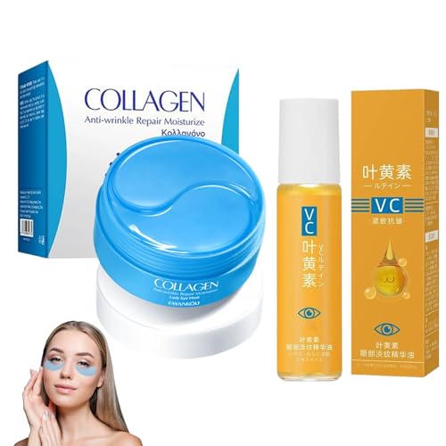 60Pcs Parches Ojos Bolsas Y OjerasParches Ojeras Y Bolsas Eye Patches Parches Contorno De Ojos Hidrata, Reduce Arrugas y Ojeras con 1 Suero Para Ojos Con Luteína