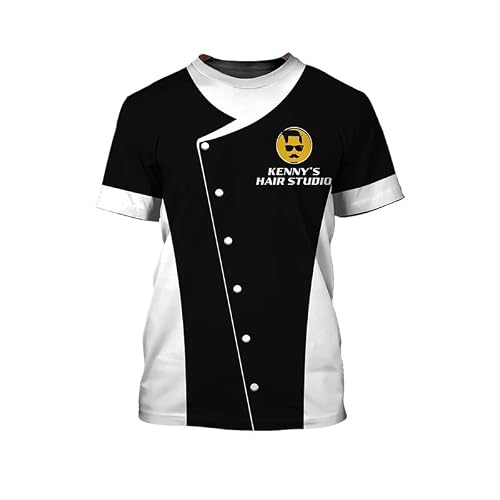 famesale Unisex Barber Uniform Fashion Barbershop Workwear Women/Men 3D Printing T Shirt Short Sleeve Tops Fashion Hairstylist Uniform