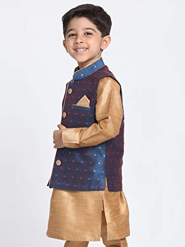Image of JBN Creation Boys' Persian Blue and Rose Gold Silk Blend Nehru Jacket VASBJ009BU 22