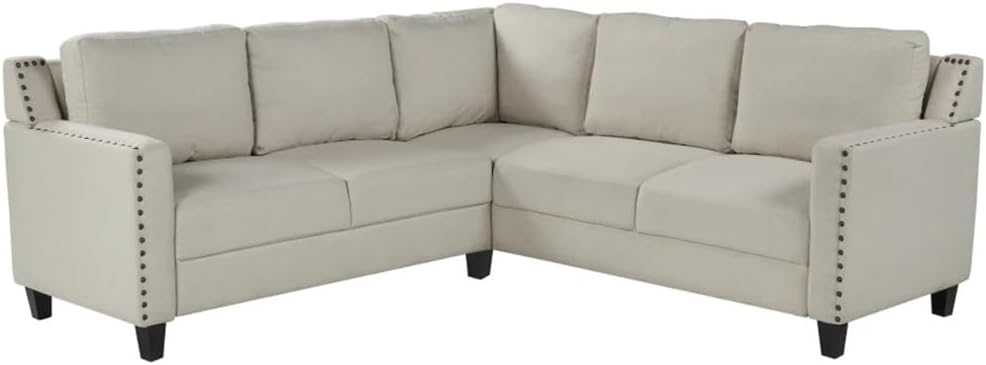 Living Room Studded Upholstered Sofa 2 Piece Set with Cushions