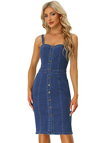 Allegra K Vestido Vaquero Casual para Mujer con Botones sin Mangas