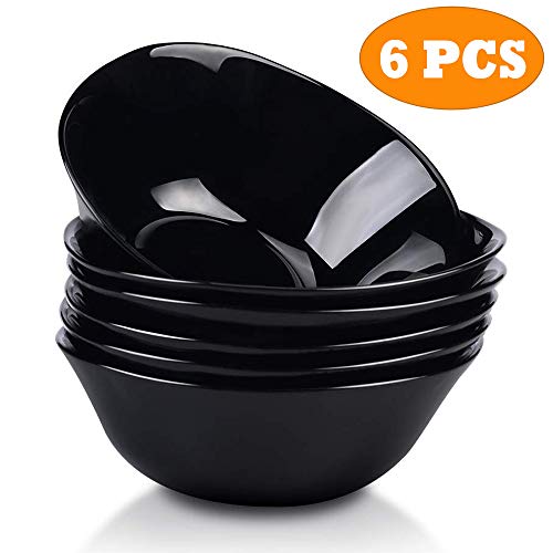 DANMERS 17-Ounce Bowls Set for Pasta, Cereal, Black, 6-Piece 6” Salad Soup Bowls
