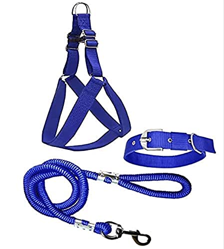 Image of Combo Pack of Padded Chest Belt Breathable Adjustable Neck Collar and Durable Rope for Your Medium Sized Dogs for All Breeds (Medium (1 inch), Blue)