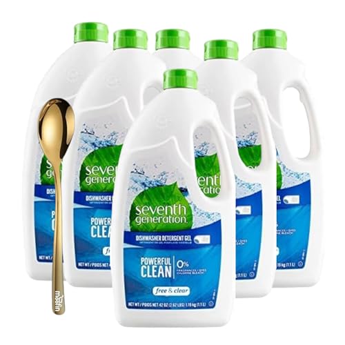 Seventh Generation Dishwasher Detergent Dishwasher Detergent Gel, 42 Oz, with Moofin Golden SS Spoon, Powers Through Tough Grease, Plant-Based, Dish Soap Liquid Alternative, Sparkling Clean & Fragran
