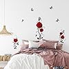 SUPERDANT Red Rose Wall Stickers Flowers Butterfly Wall Decals 2 Sheets Vinyl Art for Bedroom Living Room Sofa Backdrop TV Wall Decoration #3