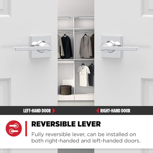 Image of Kwikset Casey Hallway Passage and Bed /Bath Privacy Door Handle 2 Pack, 1 Passage Levers and 1 Privacy Levers, Polished Chrome Reversible Interior Handles
