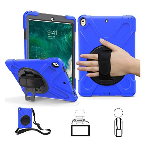 New Product iPad Pro 10.5 Case 2017/ iPad Air 3 Case 2019 with Stand for Kids, TSQ Shockproof Hard Durable Silicon Bumper Case with 360 Swivel Stand, Hand Grip,Neck Strap for 10.5 Inch Cover Kids Child Boys Blue