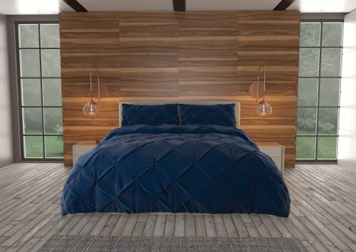 Image of Nestl Queen Comforter Set Pinch Pleat Comforter, Bedding Comforter Sets, Comforter Set for Queen Bed, Pintuck Comforter Set Full Size, Down Comforter with 2 Pillow Shams, 3-Piece - Navy Blue