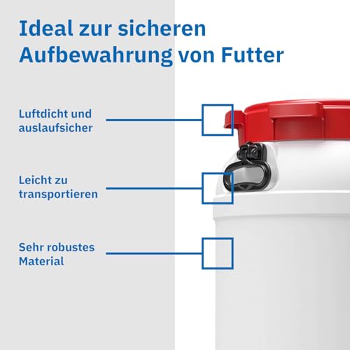 DIE BOX FABRIK Futtertonne für Tierfutter mit Deckel & Schaufel | Große Öffnung | Tierfutterbehälter | Futtercontainer | Futterbox | HDPE | Top-Qualität (6 Liter)