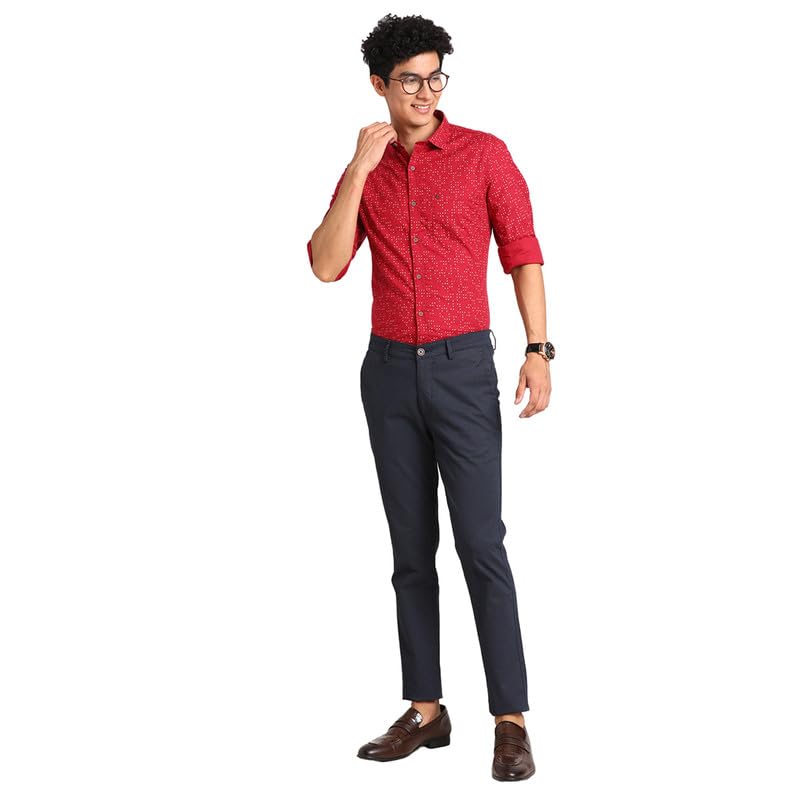 Image of Turtle Men 100% Cotton Red Printed Slim Fit Full Sleeve Casual Shirt