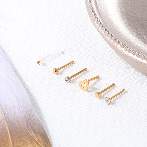 ZS 12Pcs 20G Nose Studs Rings - Surgical Steel L Shape Nose Bone Nose Screw CZ Nostril Piercing Jewelry for Women4