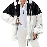 ❄️ Klassisches Design: Flauschiger Fleece-Hoodie mit Kordelzug, Decken-Hoodie, Patchwork-Hoodie mit durchgehendem Reißverschluss, Handwärmertaschen, Baggy-Fit-Design des Sweatshirts bietet den ganzen Tag Komfort und ungehinderte Mobilität. Damen Hoodies Zip-up Design, Handwärmer Vordertaschen, ein klassischer Winter Hoodies für Damen.