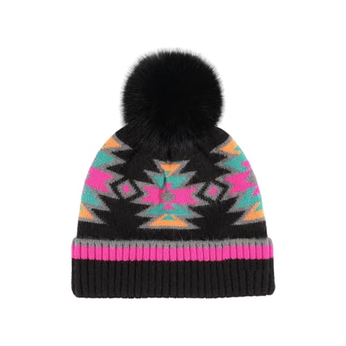 C.C Kids Southwest Pattern Fur Pom Beanie for Boys Girls - Comfortable Soft Warm Children Youth Knit Skully Hat with Faux Pom4
