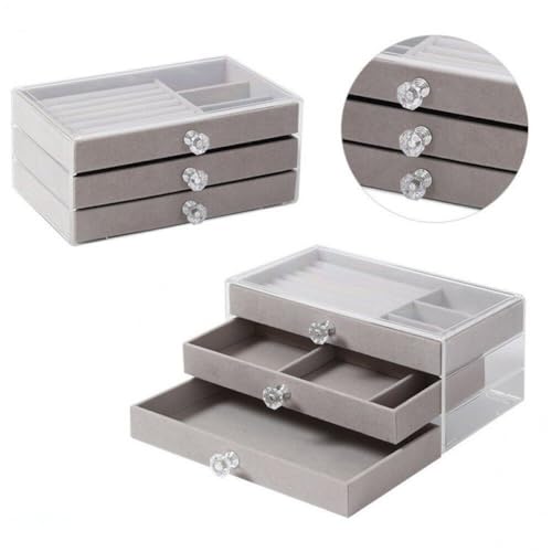 Boîte d'organisateurs de bijoux 3 couches et présentoir bagues