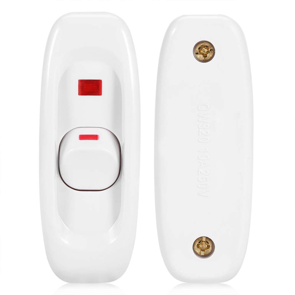 Interruptor de Alimentación Accionador de Balancines Ca 250v 10a En Línea Encendido/Apagado de La Mesa Escritorio Lámpara Cable Cable Interruptor con Luz Indicadora LED Interruptor de paso(Blanco)