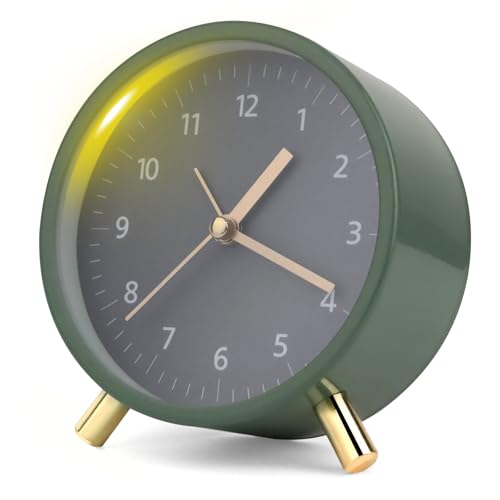 Réveil analogique - En métal vert - Avec veilleuse - Fonctionne avec piles - Réveil numérique pour chambre à coucher, adultes, enfants, cadeau de rentrée des classes