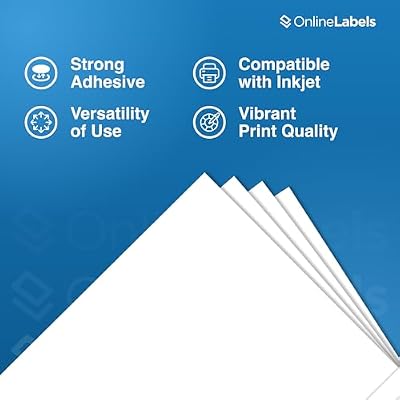 OnlineLabels 8.5 x 11 Full Sheet Waterproof Sticker Paper Permanent Adhesive, White Matte Vinyl-Like, Compatible with Cricut & Silhouette for Inkjet Printers Pack of 10 Sheets OL177WJ
