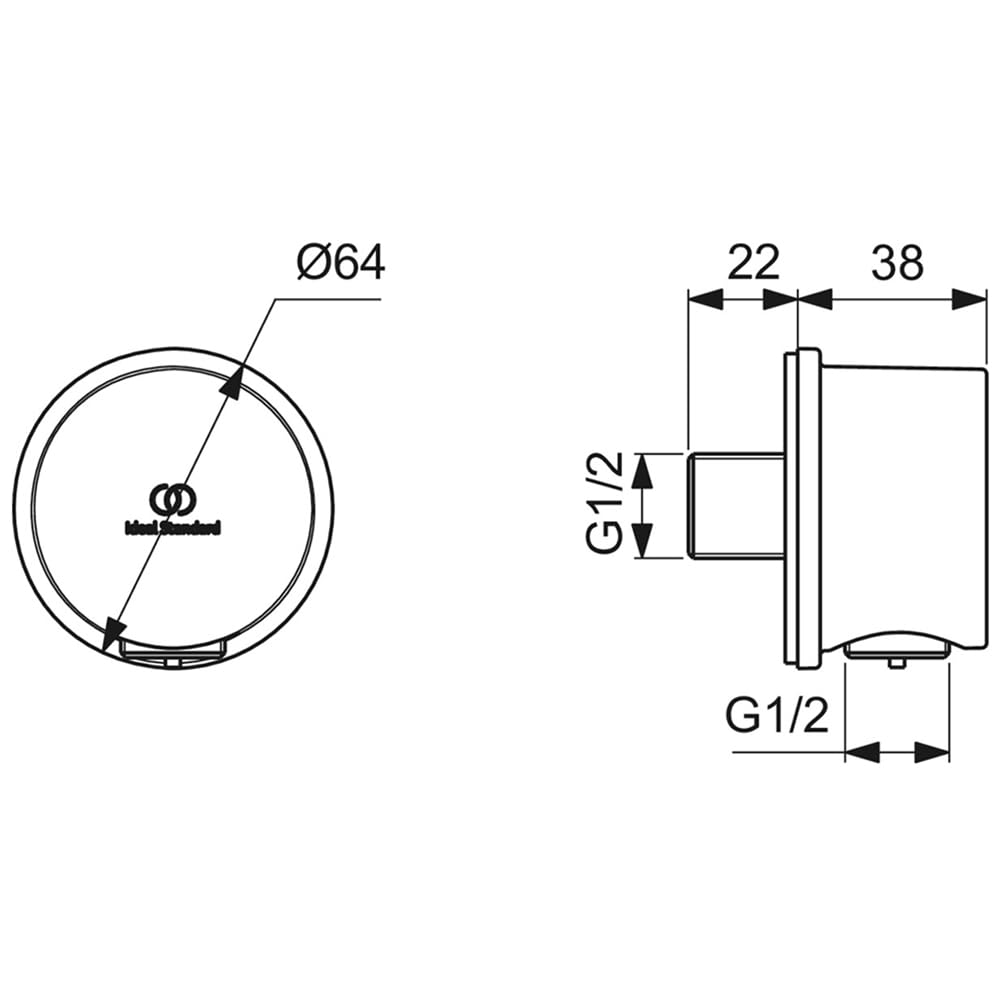 Ideal Standard - Multi Suites, Stojak do montażu na ścianie z zaworem zwrotnym, Połączenie G1/2", Chromowany