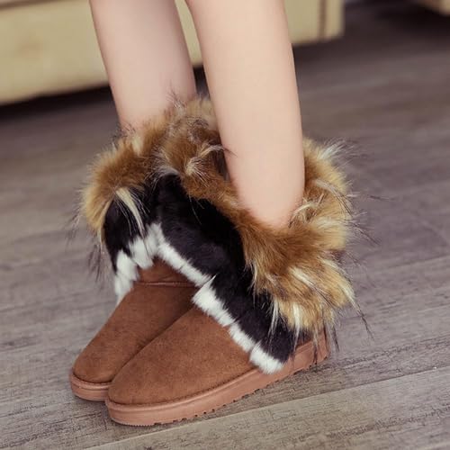 Women's Faux Fur Winter Snow Boot Suede Furry Fluffy Short Ankle Boots Warm Comfortable Outdoor Flat Mid-Calf Boots4