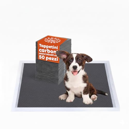 Avilia – Set 50 Traversine Cani 60×60 al Carbone Attivo con Adesivi Anti-Odore, Assorbenza SAP Potenziata, Uso per Addestramento e Supporto Igienico Domestico, Dermatologicamente Sicure