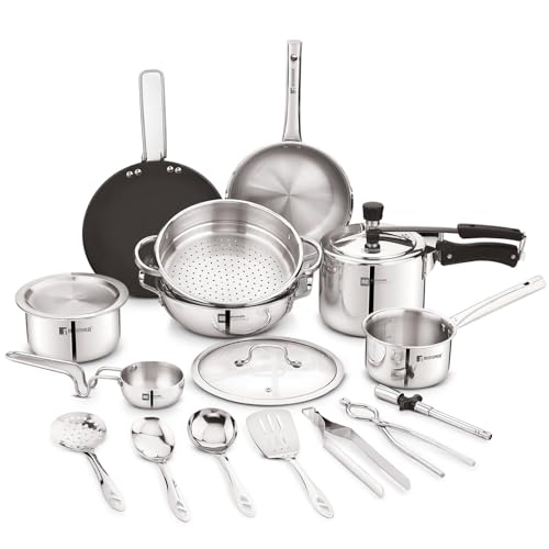 Image of Bergner 17 Pc Triply Cookware Gifting Set, Consumes Less Oil, Healthy Cooking, Complete Cooking Set, Even Heat Distribution, Gift Set for Marriage /Anniversary /Housewarming - Induction Bottom