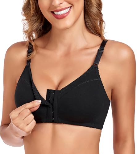 Image of Lemorosy Women's Front Closure Cotton Bra Comfortable Wireless Full Coverage Unlined Non Padded Bralette