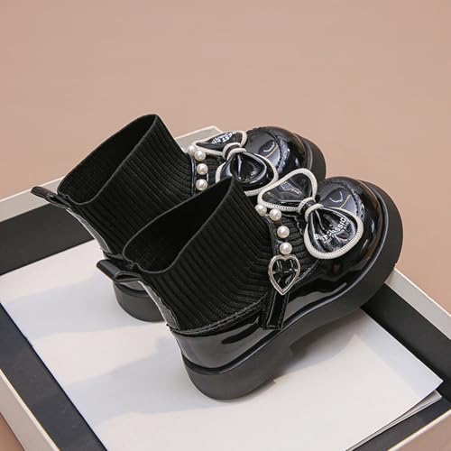 Girls Pearl Bowknot Elastic Ankle Boots Non-Slip Chunky Heel Winter Dress Shoes Fashion Leather 1 Yr Old Girl Shoes2