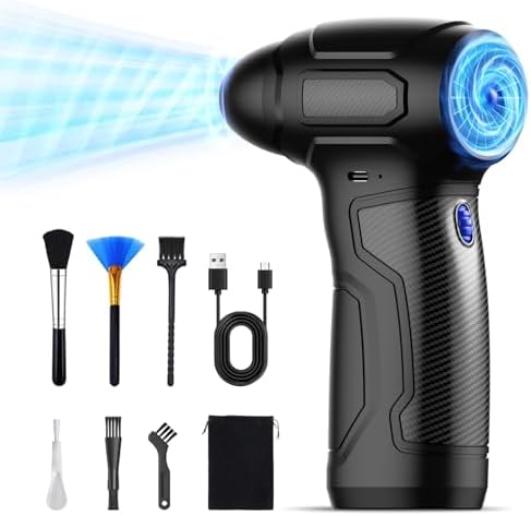 Compressed Air Duster - 200,000RPM Electric Air Duster, Rechargeable Cordless Mini Air Blower with Sliding Speed Control for Keyboard, PC, Electronics, Car, Outdoors and Home Cleaning (Blue)