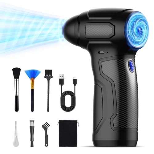 Tomzio Compressed Air Duster - 200,000RPM Electric Air Duster, Turbo Blaster Air Blower, Compressed Air Can Alternative for PC, Keyboard, Electronics, Car Detailing, Outdoors, Home Cleaning (Blue)