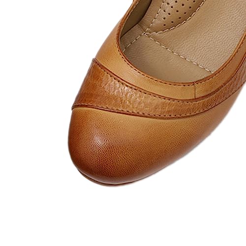 Image of Mona flying Women's Leather Closed Toe Mid Heel Wedges Comfy Dress Pumps