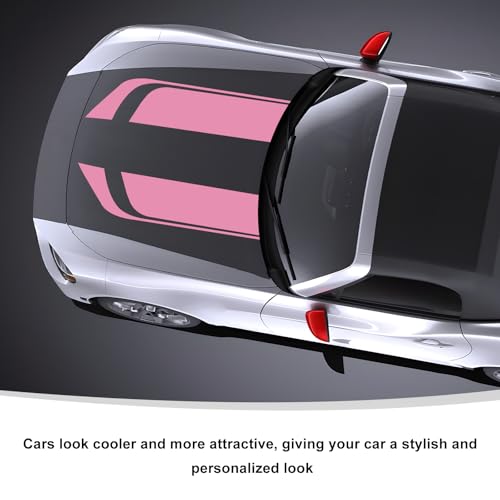 Image of Car Hood Decal Sticker, Automotive Side Body Stripe Graphics Racing Bumper Sticker, Universal Vehicle Skirt Roof Bonnet Vinyl Decal Exterior Decoration, Car Accessories (Pink)