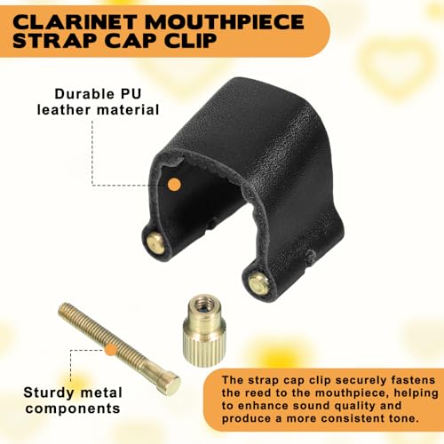Clarinet Leather Ligature Bb Flat, Clarinet Ligature Fastener with Plastic Cap Clarinets Mouthpiece Cap Durable Ligatures Fastener Mouthpiece Cover for Clarinets