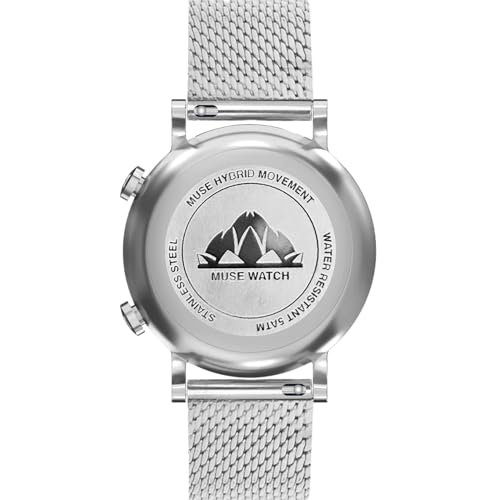 Image of Muse Grandeur Milanese Edition Hybrid Smartwatch for Men & Women with Bluetooth Connectivity, Step Counter, Sleep Monitoring, 5ATM Water Resistant (40MM, Shiny Silver Black)