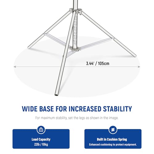 Image of NEEWER 2Pcs 9.2ft Stainless Steel Light Stands, Spring Cushioned Heavy Duty Photography Tripod Stand with 1 /4 inch-3 /8 inch Adapter for Strobe Video Ring Light Monolight Softbox, 22lb Max Load, ST-280SS