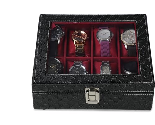 Image of STORESHINE Unisex 8 Slots Watch Organiser Box Black and Maroon