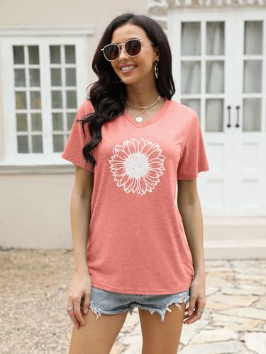 EADINVE Women's Short Sleeve V Neck Sunflower Graphic Printed Summer Tee Vintage T Shirt Cotton Tops Novelty Cool Shirt2