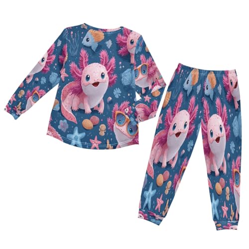 Cute Axolotls Pink Sea Soft Pajama Set for All Seasons,Breathable Pjs Long Sleeve Sleepwear,Comfy Loungewear 2 Piece Underwear Set 3T2