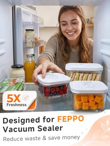 Image of FEPPO Vacuum Sealers Containers for Food Storage, 3 Pcs Set [1* Small, 1* Medium, 1* Large] Works with Handheld Compact Vacuum Sealer Machine for Fridge, Freezer & Pantry, BPA-Free, Date Tracking Lid