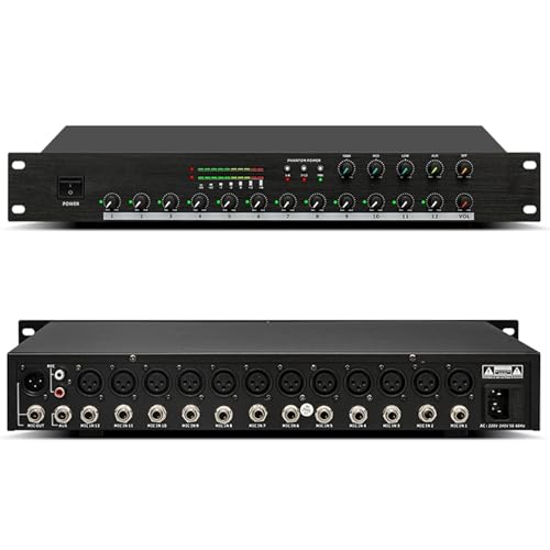 Mezclador de micrófono de conferencia, procesador de efectos de música profesional de 12 canales, entrada de micrófono XLR/6.3 mm, alimentación fantasma de 48 V, antiretroalimentación para estudio y