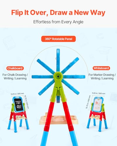 Image of VEVOR Art Easel, 2-in-1 Double-Sided Art Painting Board with Magnetic Whiteboard & Chalkboard, Adjustable Standing Rotatable Detachable Writing & Drawing Board with Painting Accessories for Home