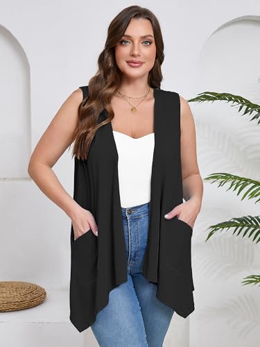 Image of AusLook Women's Plus Size Lightweight Open Front Cardigan 3 /4 Sleeve Cover Ups Shrugs Shawls and Wraps Kimono Jacket Coat