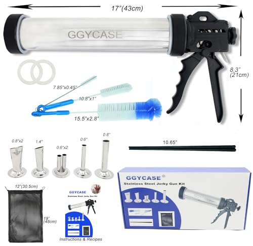 GGYCASE 2LB Large Capacity Stainless Steel Jerky Gun Kits, Sausage Stuffer Machine, Meat Gun, Beef Jerky Maker with 5 Stainless Nozzles 3 Brushes - Thumbnail 2