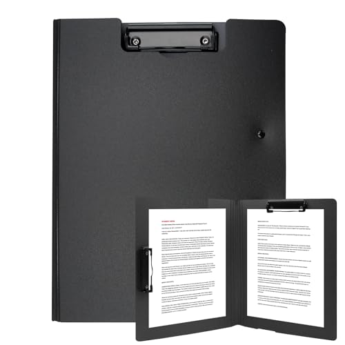 Gebrazy Klemmbrett A4, Klemmmappe mit Deckel, 2 Klemmen, Schreibmappe, Clipboard Folder (Schwarz)