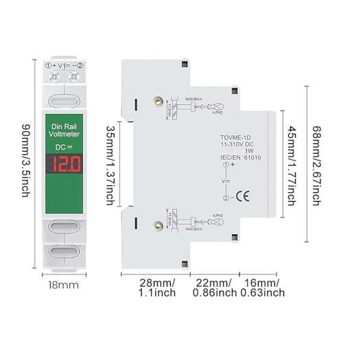 Image of Digital Voltmeter DIN Rail Mount, 11V to 310V DC Voltage Meter with LED Display, Switching Output, Isolated Modular Instrument for Industrial Monitoring and Control Applications